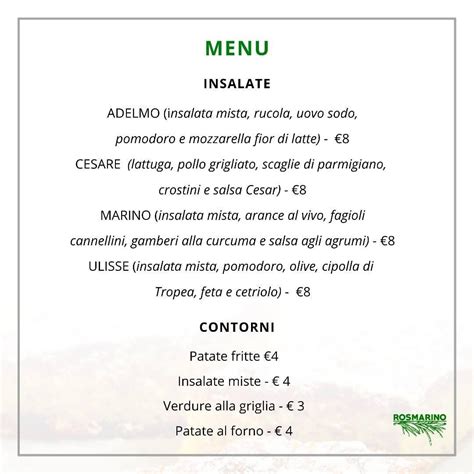 Menu Da Rosmarino Ristorante Valsamoggia