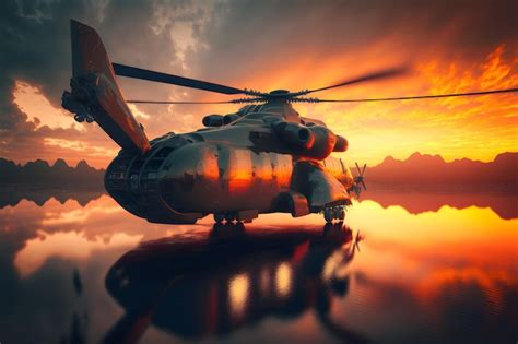 Premium AI Image | Modern futuristic army helicopter transport in city ...