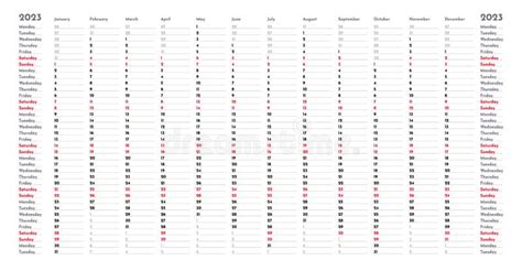 Simple Linear Calendar Yearly Planner Template For 2023 With Vertical