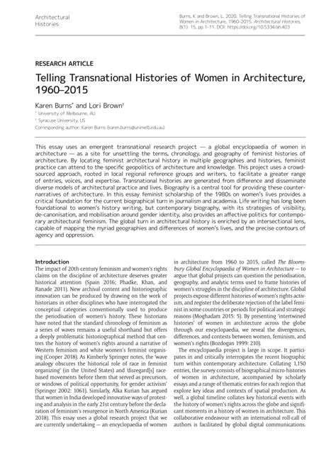 Pdf Telling Transnational Histories Of Women In Architecture 1960 2015