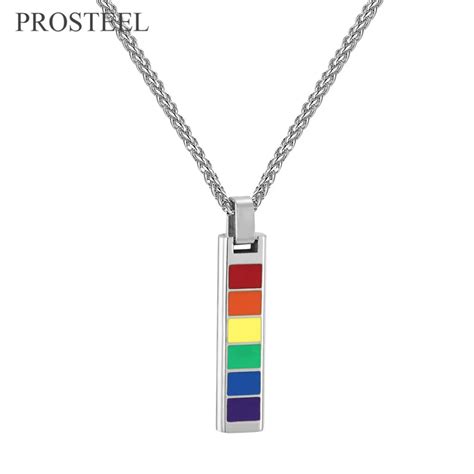 PROSTEEL Gay Pride Lgbt Necklace Men Rainbow Charm Fashion Jewelry