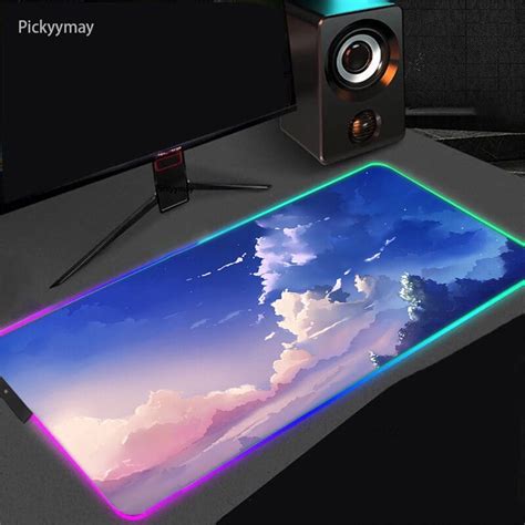 Clouds Rgb Mousepad Gaming Computer Gamer Anime Mouse Pad Led Desk Mat