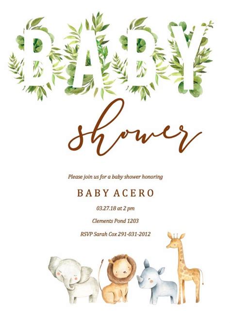 Safari Baby Shower Invitation Greenery Safari Invitations Etsy