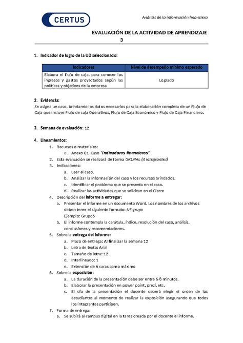 Evidencia Aa An Lisis De La Informaci N Financiera Evaluaci N De La