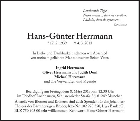 Traueranzeigen von Hans Günter Herrmann SZ Gedenken de