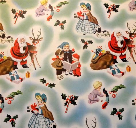 Vintage S Christmas Wrapping Paper Santa Scenes Nos Ebay