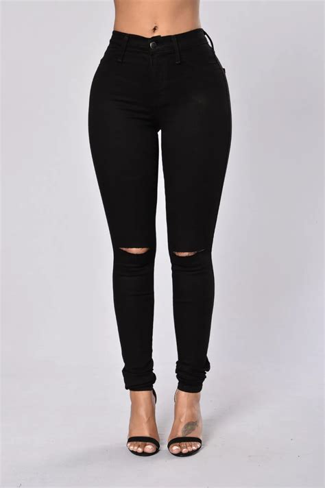 New Fashion Autumn Style Women Jeans Ripped Holes Black White