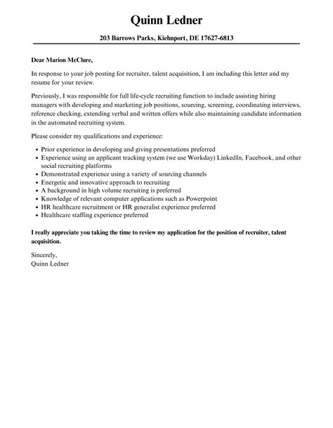 Recruiter Talent Acquisition Cover Letter Velvet Jobs