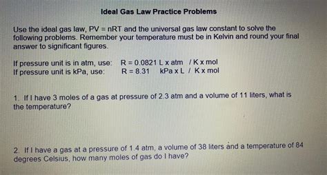 Answered Ideal Gas Law Practice Problems Use The Ideal Gas Law Pv