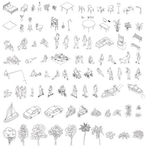 Cad And Vector Isometric Axonometric People Furniture Plants Vehicles