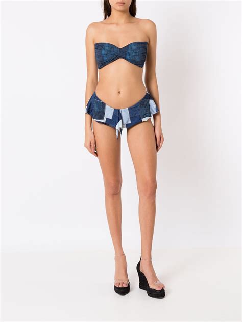 Amir Slama Patchwork Denim Style Bikini Blue FARFETCH