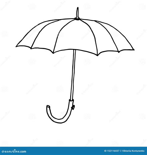 Autumn Umbrella Monochrome Sketch Hand Drawing Black Outline On White Background Vector