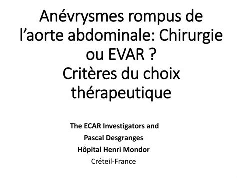 Pdf An Vrysmes Rompus De Laorte Abdominale Chirurgie Ou Evar