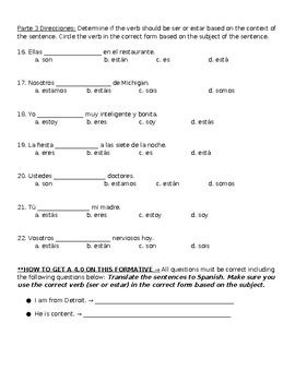 Ser Vs Estar Quiz By Sra Francesca TPT