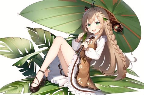 Premium AI Image | Anime girl with a green eyes and a brown dress with ...