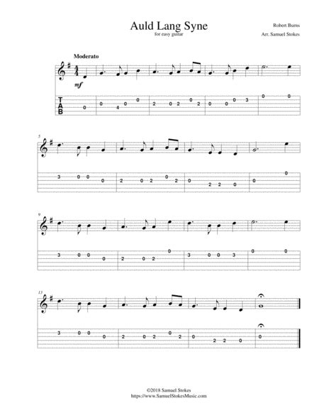 Auld Lang Syne For Easy Guitar With Tab Arr Samuel Stokes By Robert Burns Sheet Music For