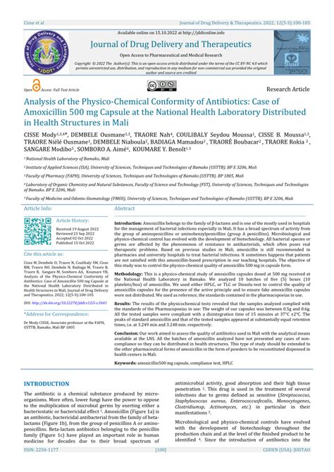 PDF Analysis Of The Physico Chemical Conformity Of Antibiotics Case