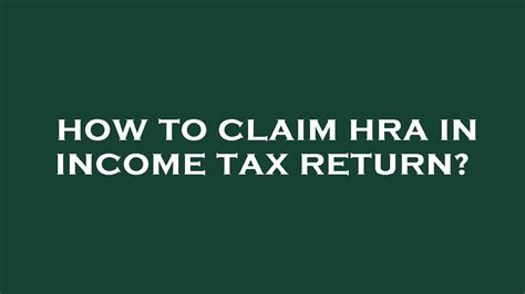 How To Claim Hra In Income Tax Return YouTube