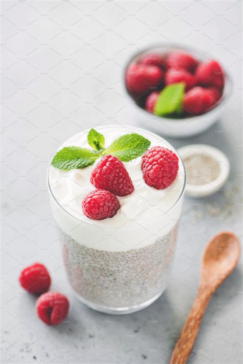 Chia Pudding With Yogurt Raspberry Food Images ~ Creative Market