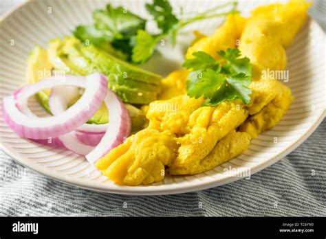 Healthy Homemade Vegan Mung Bean Scrambled Eggs With Veggies Stock