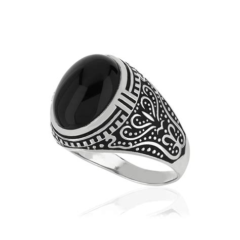 Bague Argent Onyx Imitation Ovale Maty