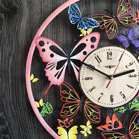 Butterfly Wall Clock Wood Home Decor Living Room Ts Women Etsy