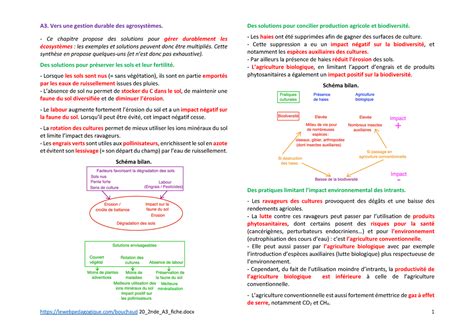 Cours De Svt Vers Une Gestion Durable Des Agrosyst Mes