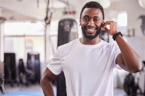 Portrait of black man, personal trainer at gym and workout athlete ...