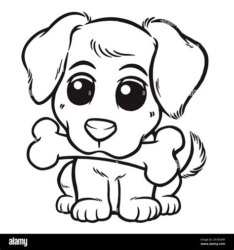 Ilustración vectorial de perro de dibujos animados con hueso - libro para colorear para niños ...