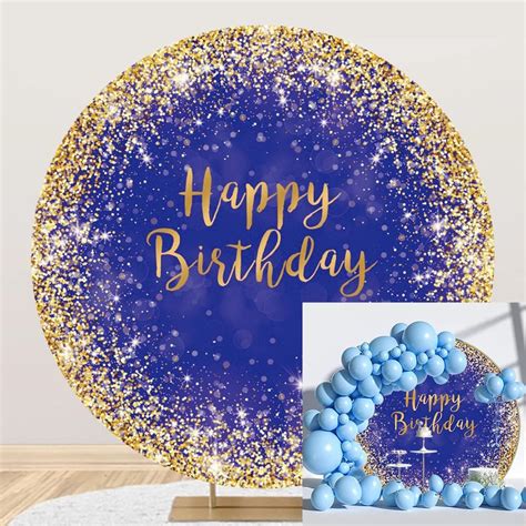 Oerju Royal Blue Birthday Round Backdrop Cover Blue And Gold Glitter