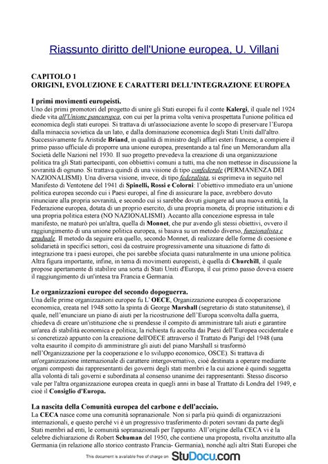 Riassunto Villani Riassunto Diritto Dell Unione Europea U Villani