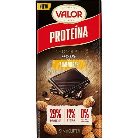 Valor Proteína chocolate negro con almendrás sin gluten y 0 azúcares