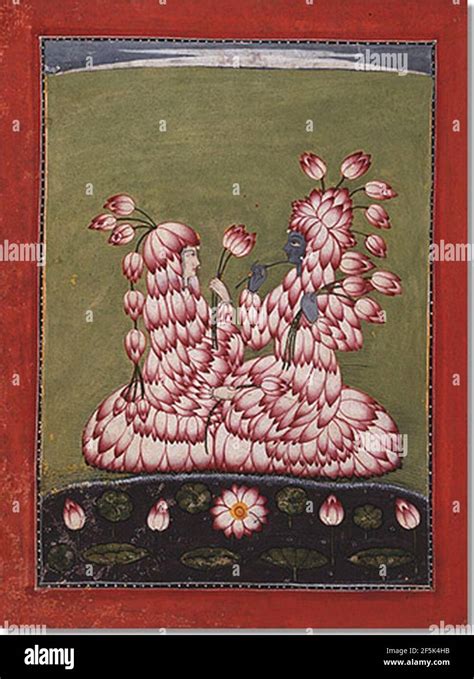Radha And Krishna Dressed And Enveloped Entirely In Lotus Flowers Stock