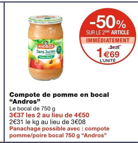 Promo Andros Compote De Pomme En Bocal Chez Monoprix