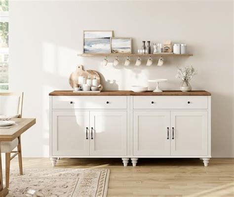 WAMPAT 2 In 1 Buffet Sideboard With Doors And Drawers Wide Wooden