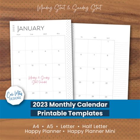 2023 Monthly Planner Printable, Month On 2 Pages | Cali Motif Designs