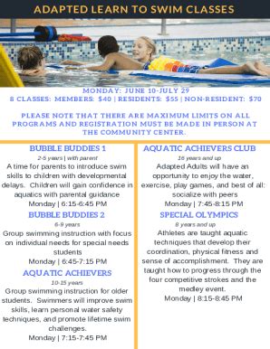 Fillable Online Copy Of Summer Adapted Learn To Swim Registration