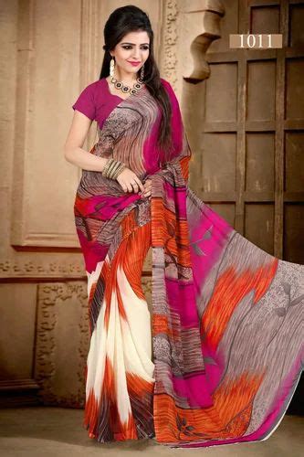 Party Wear Georgette Fancy Weightless Printed Saree 6 3 M With Blouse