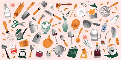 Kitchenware Collection Kitchen Tools Cooking Utensils Icons For Web Banner Or Site Vector