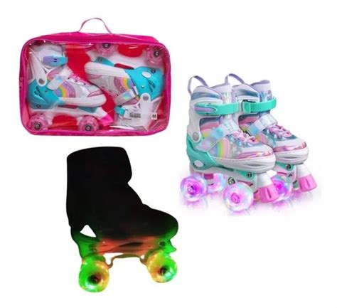 Patins Rodas Lan Amento Arco Ris Led Kit Prote O