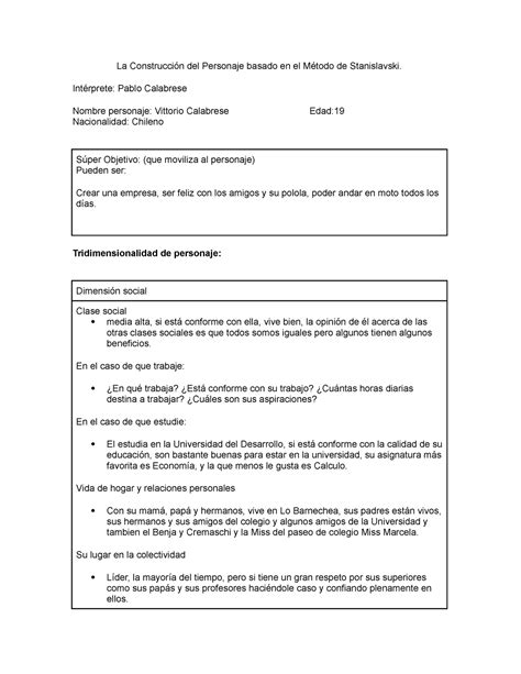 La Construcci N Del Personaje Basado En El M Todo De Stanislavski