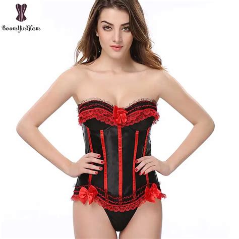 Bow Tie Sexy Outwear Corset Lingerie Side Zipper Korse Overbust Satin