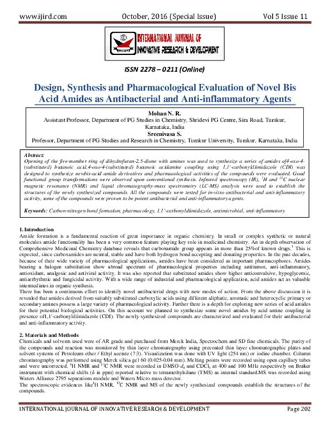 Pdf Design Synthesis And Pharmacological Evaluation Of Novel Bisacid