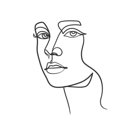 Continuous Line Drawing Woman Face Cute Female Linear Portrait One