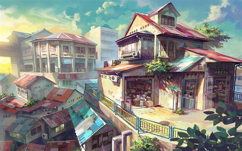 Hd Anime Scenery Town Village Modern Anime Scenery Wallpaper