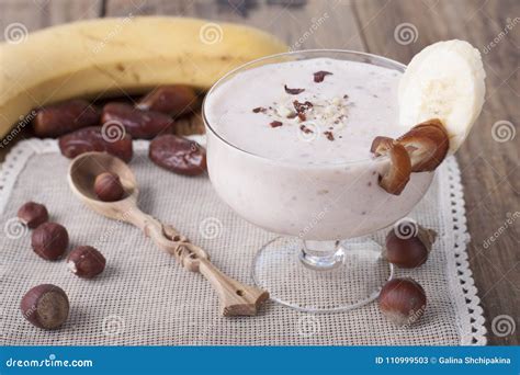 Smoothie With A Banana Dates And Nuts Stock Image Image Of Food