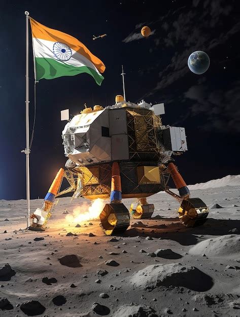 Premium Photo Flag Of India Placed On The Moon Surface Successful Mission