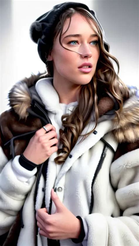 Dopamine Girl Alycia Debnam Carey Wearing A Fur Hood Coat Brown