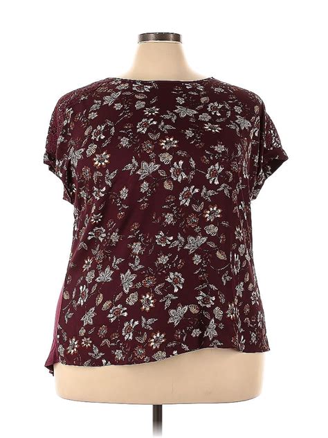 Fortune Ivy Polyester Burgundy Short Sleeve Blouse Size X Plus