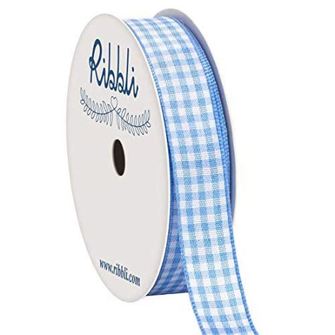 Ribbli Light Blue And White Gingham Ribbon 100 Polyester Woven Edge 5